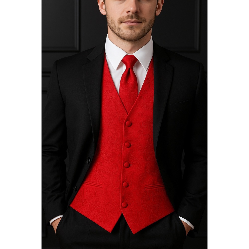 Brand Q Red Paisley Vest‎ & Tie Set XS Men's Formal Prom Wedding Tuxedo
